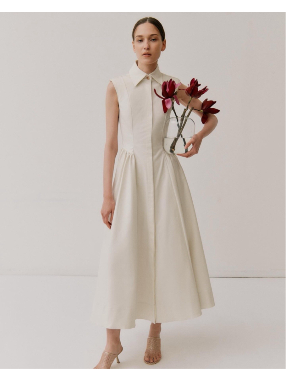 NWT Clea Chavela Midi Shirt Dress Parchment Cream Women’s Size Small Classic